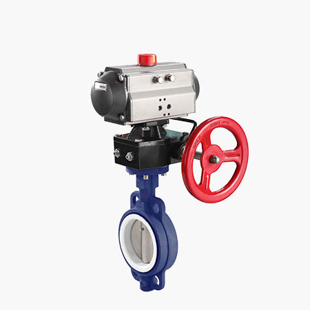 气动带手动衬氟对夹蝶阀